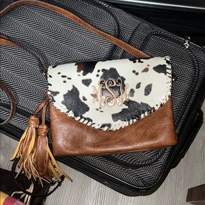 Brown and White Cowhide Crossbody Bag